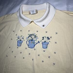 Vintage Top Stitch Morning Sun Collared Tshirt Women Size 2X Embroidered Bees